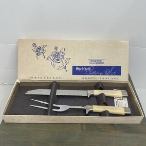 Vtg Emdeko Sheffield England Cutlery Set Stainless Steel Forever Sharp Blade MCM